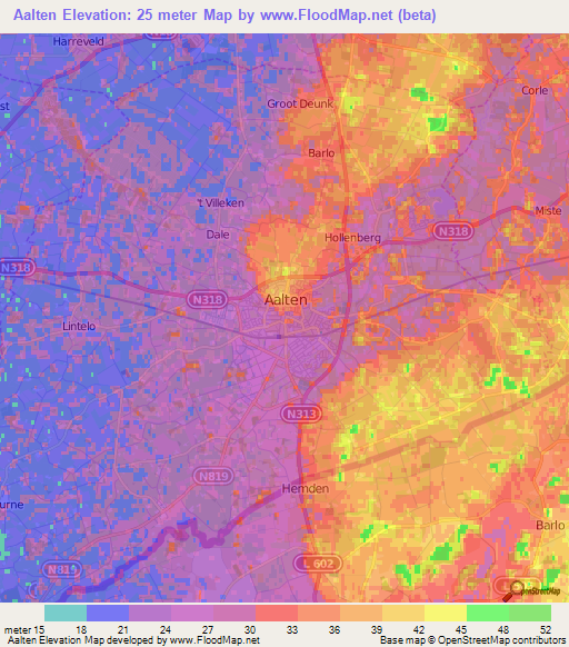 Aalten,Netherlands Elevation Map