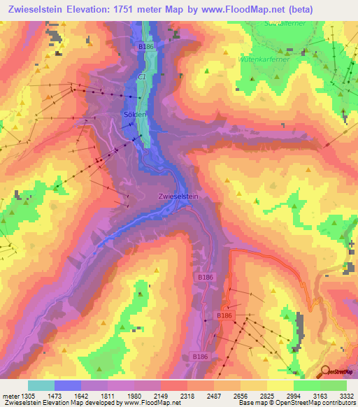 Zwieselstein,Austria Elevation Map