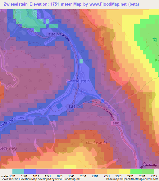 Zwieselstein,Austria Elevation Map