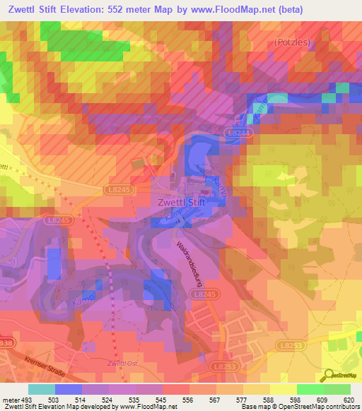 Zwettl Stift,Austria Elevation Map