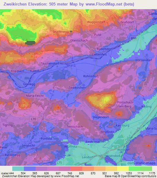 Zweikirchen,Austria Elevation Map