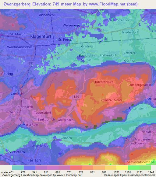 Zwanzgerberg,Austria Elevation Map