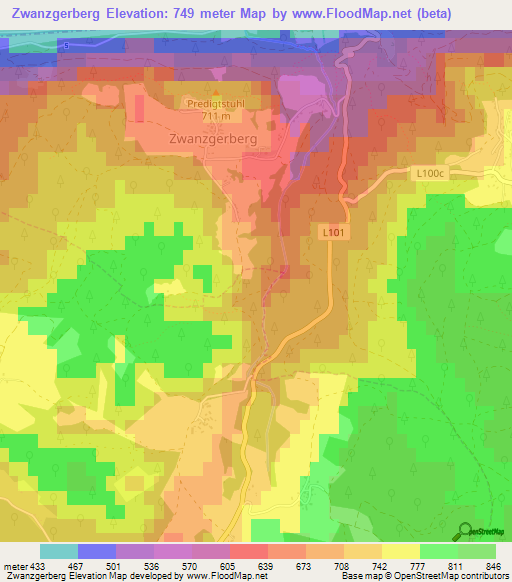 Zwanzgerberg,Austria Elevation Map