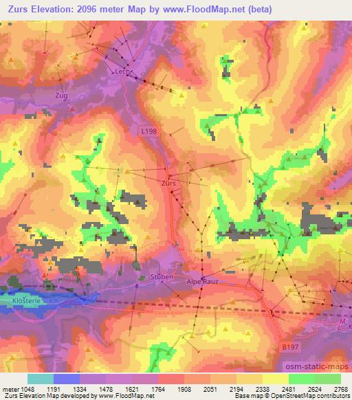 Zurs,Austria Elevation Map