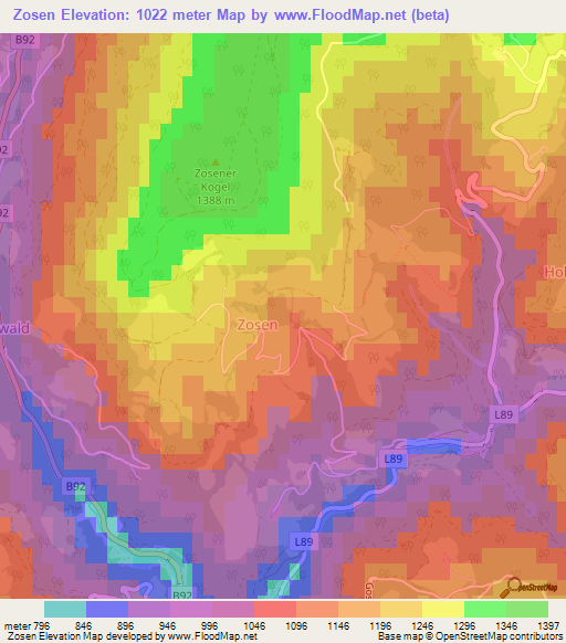 Zosen,Austria Elevation Map