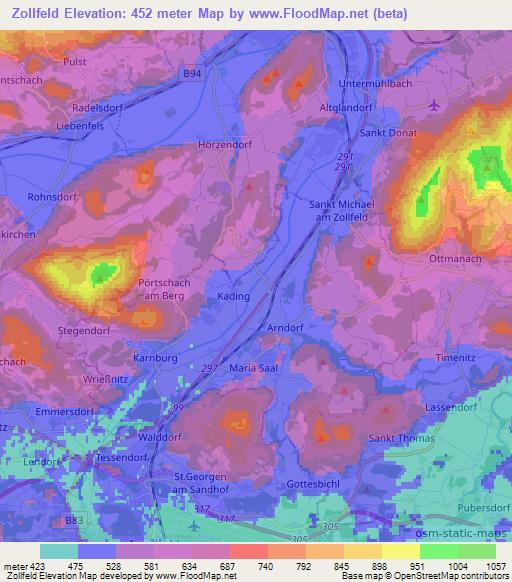 Zollfeld,Austria Elevation Map