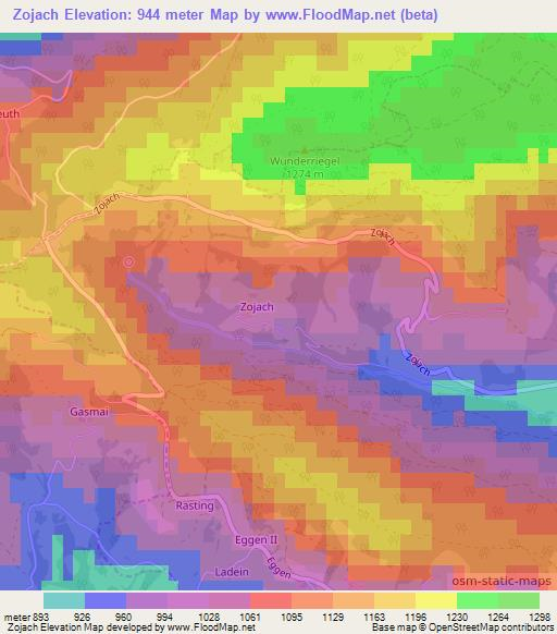 Zojach,Austria Elevation Map