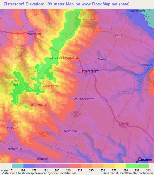 Zistersdorf,Austria Elevation Map