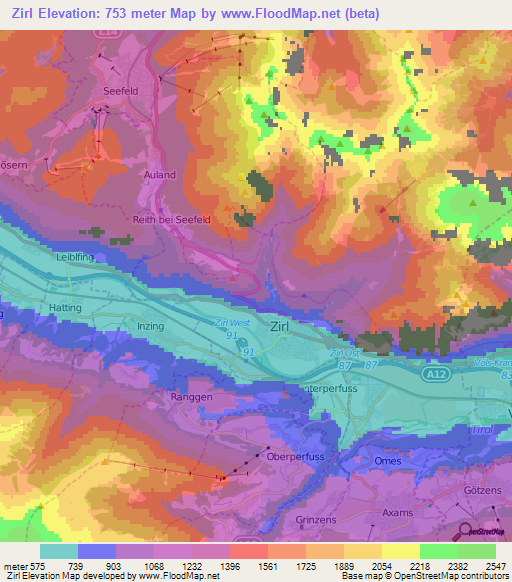 Zirl,Austria Elevation Map