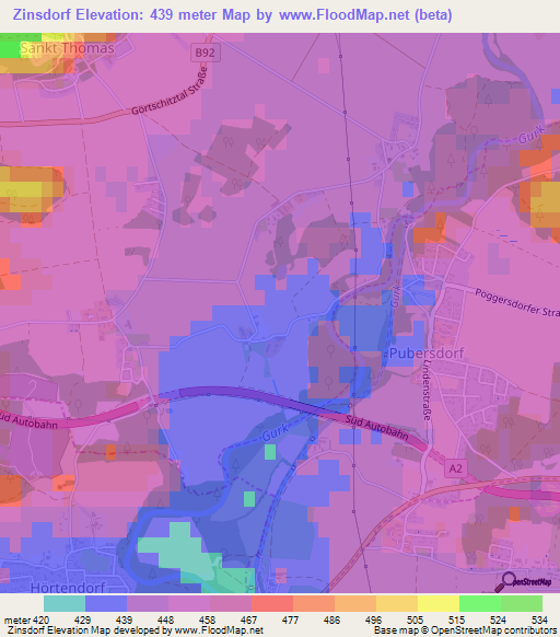 Zinsdorf,Austria Elevation Map