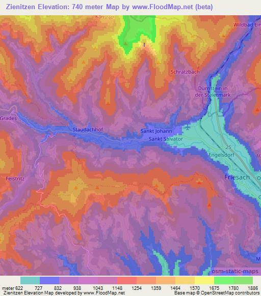 Zienitzen,Austria Elevation Map