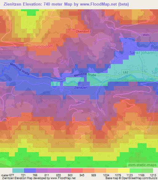 Zienitzen,Austria Elevation Map
