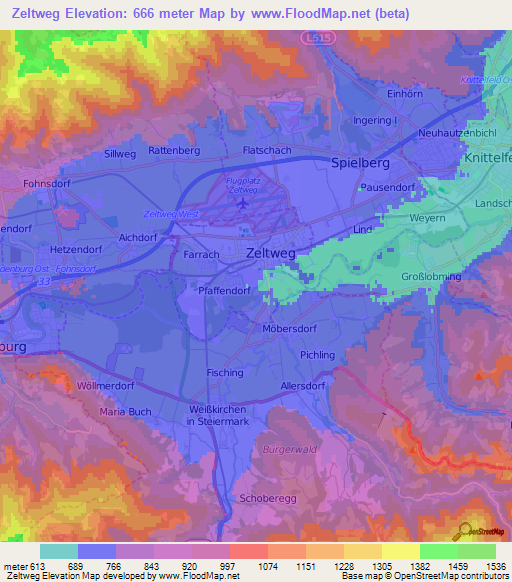 Zeltweg,Austria Elevation Map