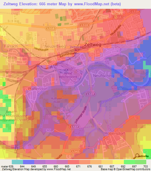 Zeltweg,Austria Elevation Map