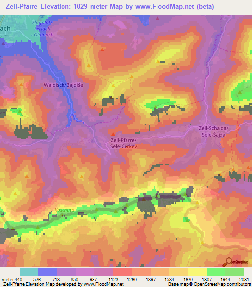 Zell-Pfarre,Austria Elevation Map