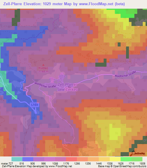 Zell-Pfarre,Austria Elevation Map
