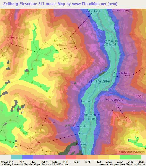 Zellberg,Austria Elevation Map