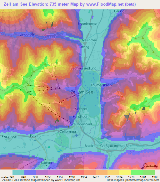 Zell am See,Austria Elevation Map