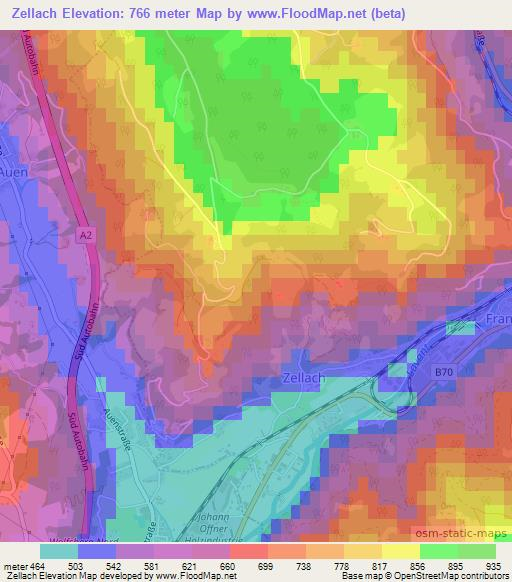 Zellach,Austria Elevation Map