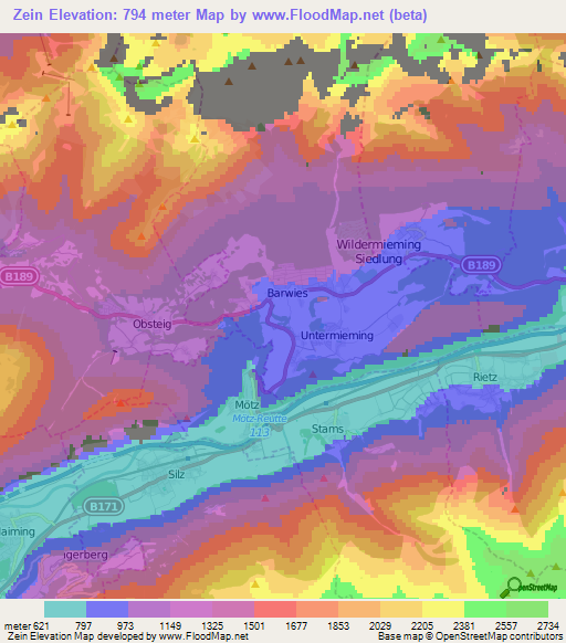 Zein,Austria Elevation Map