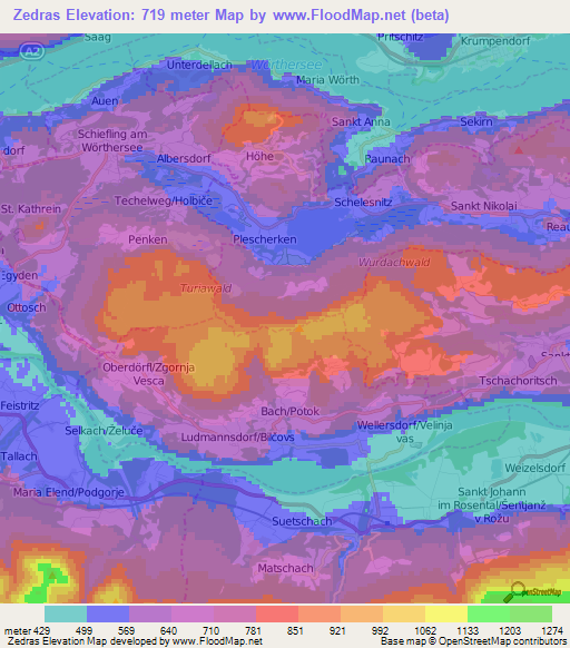 Zedras,Austria Elevation Map