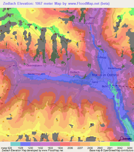 Zedlach,Austria Elevation Map