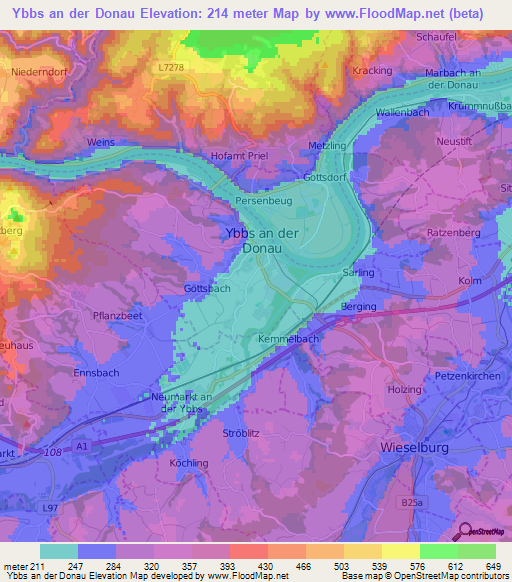 Ybbs an der Donau,Austria Elevation Map