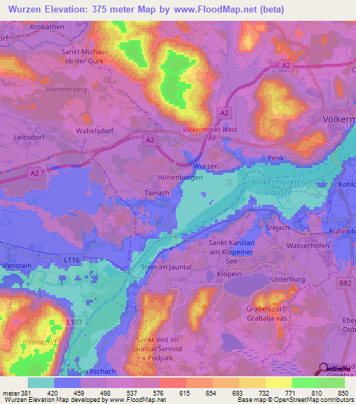 Wurzen,Austria Elevation Map