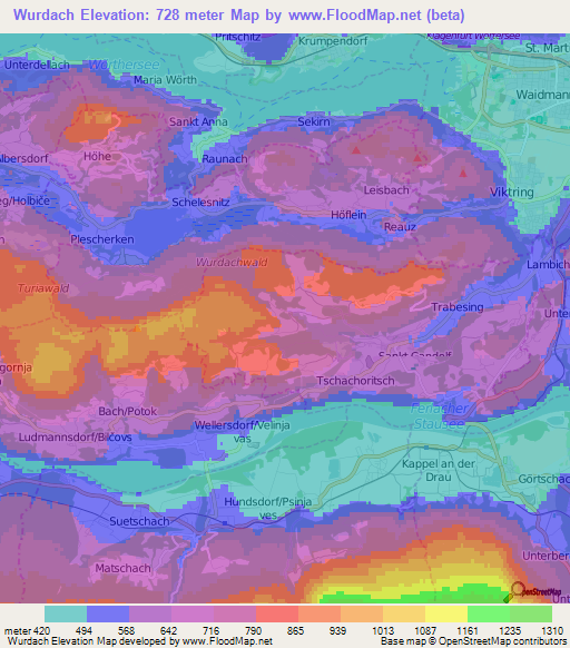 Wurdach,Austria Elevation Map