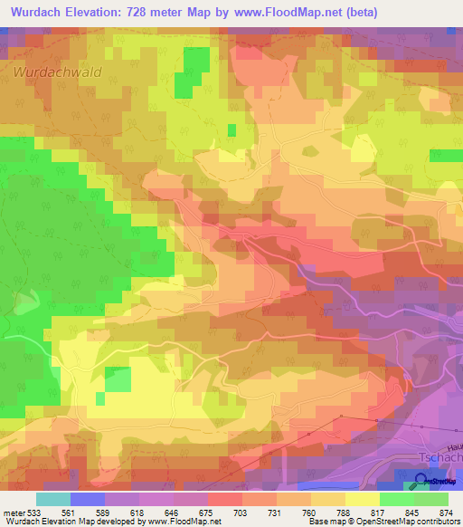 Wurdach,Austria Elevation Map