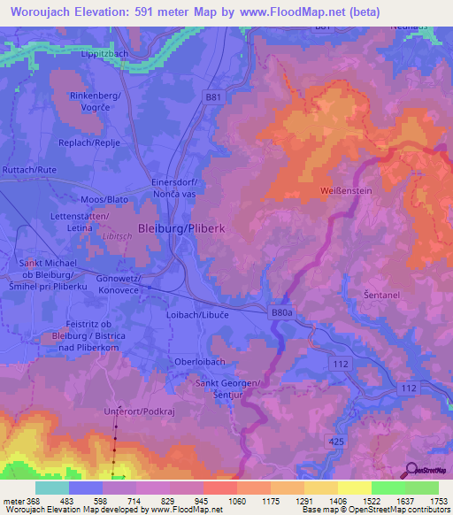 Woroujach,Austria Elevation Map