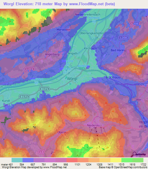 Worgl,Austria Elevation Map