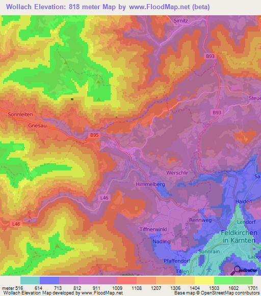 Wollach,Austria Elevation Map