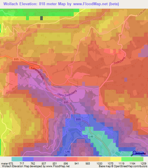 Wollach,Austria Elevation Map