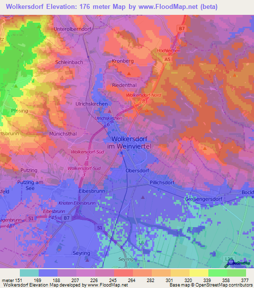 Wolkersdorf,Austria Elevation Map