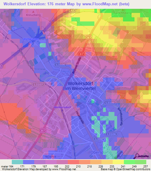 Wolkersdorf,Austria Elevation Map