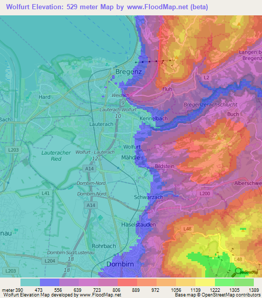 Wolfurt,Austria Elevation Map