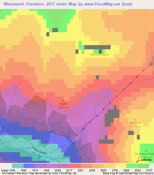 Winnebach,Austria Elevation Map