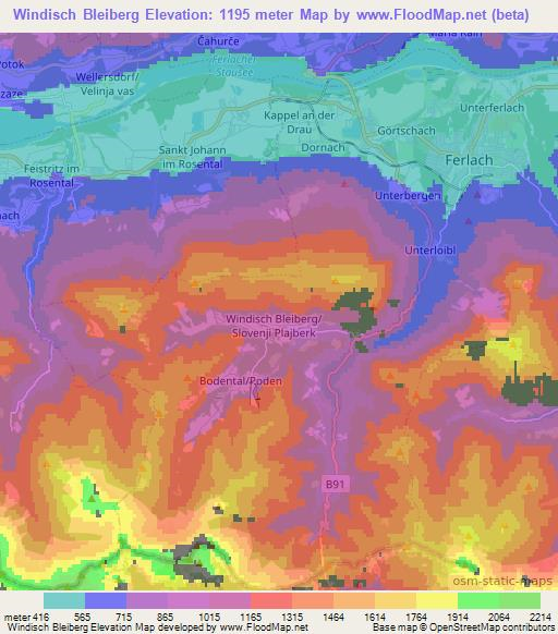 Windisch Bleiberg,Austria Elevation Map