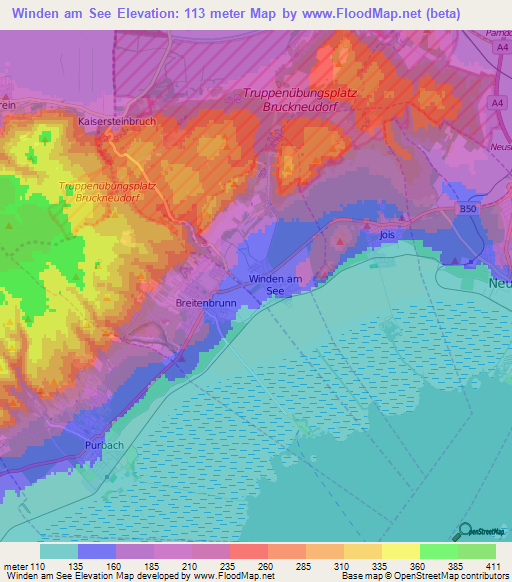 Winden am See,Austria Elevation Map