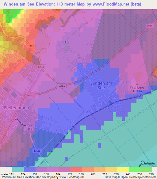 Winden am See,Austria Elevation Map