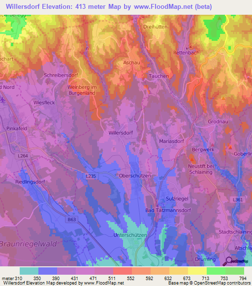 Willersdorf,Austria Elevation Map