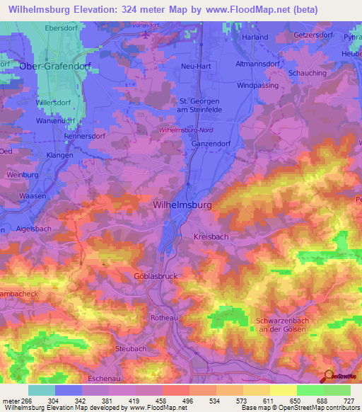 Wilhelmsburg,Austria Elevation Map