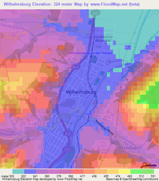 Wilhelmsburg,Austria Elevation Map