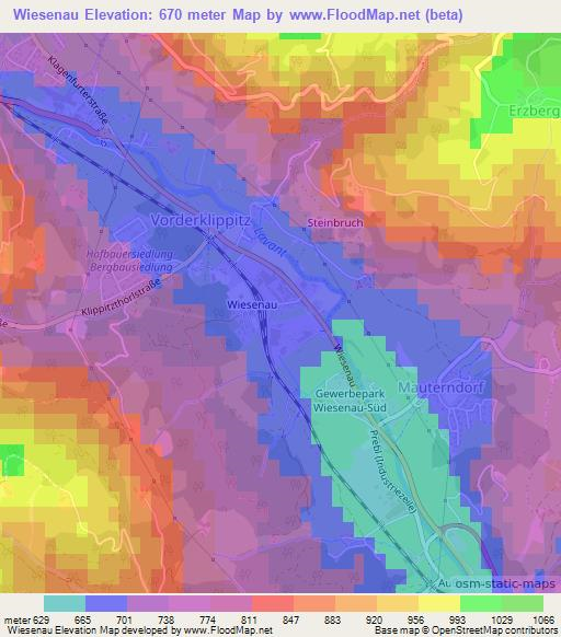 Wiesenau,Austria Elevation Map