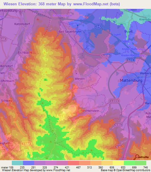 Wiesen,Austria Elevation Map