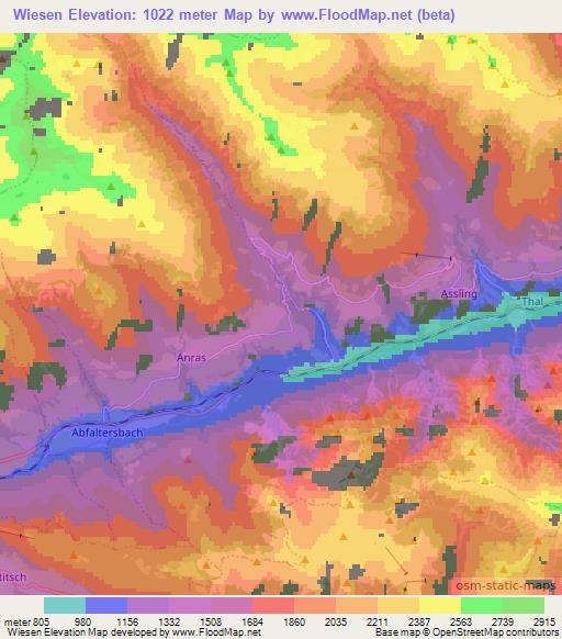 Wiesen,Austria Elevation Map