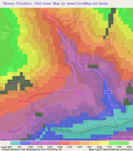 Wiesen,Austria Elevation Map