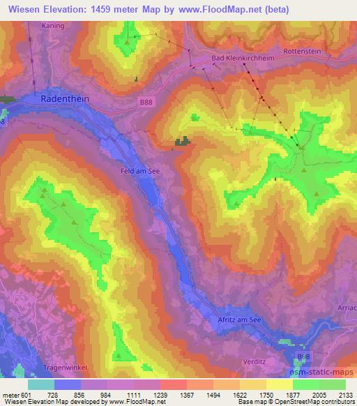 Wiesen,Austria Elevation Map