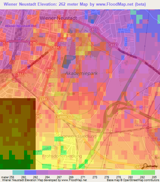 Wiener Neustadt,Austria Elevation Map